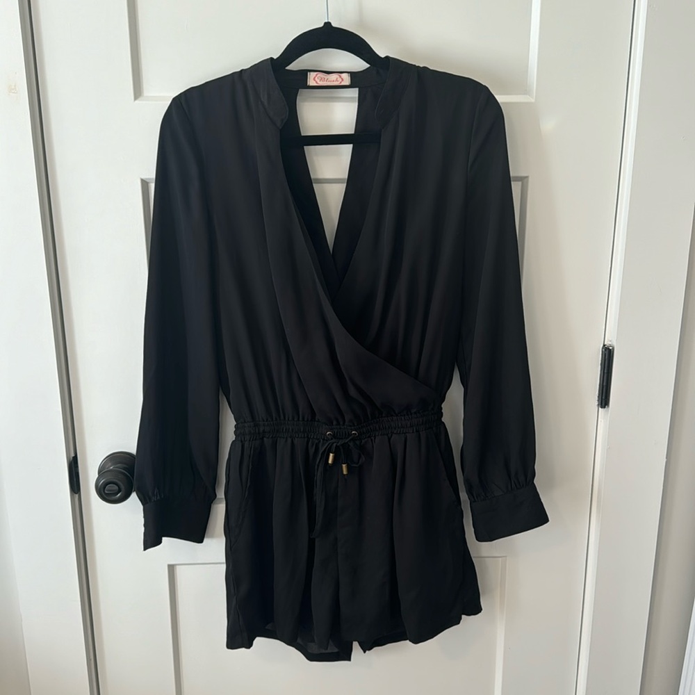 Black romper with drawstring waist